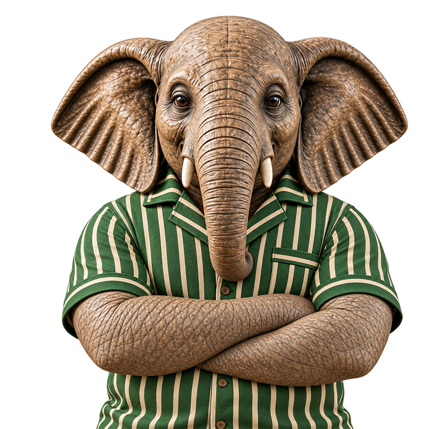 MOUSA ADS elephant mascot supporting service cards